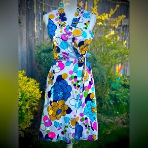 Vintage 1960s Funky Mod Flower Wrap Dress I.APPEL 100% Cotton